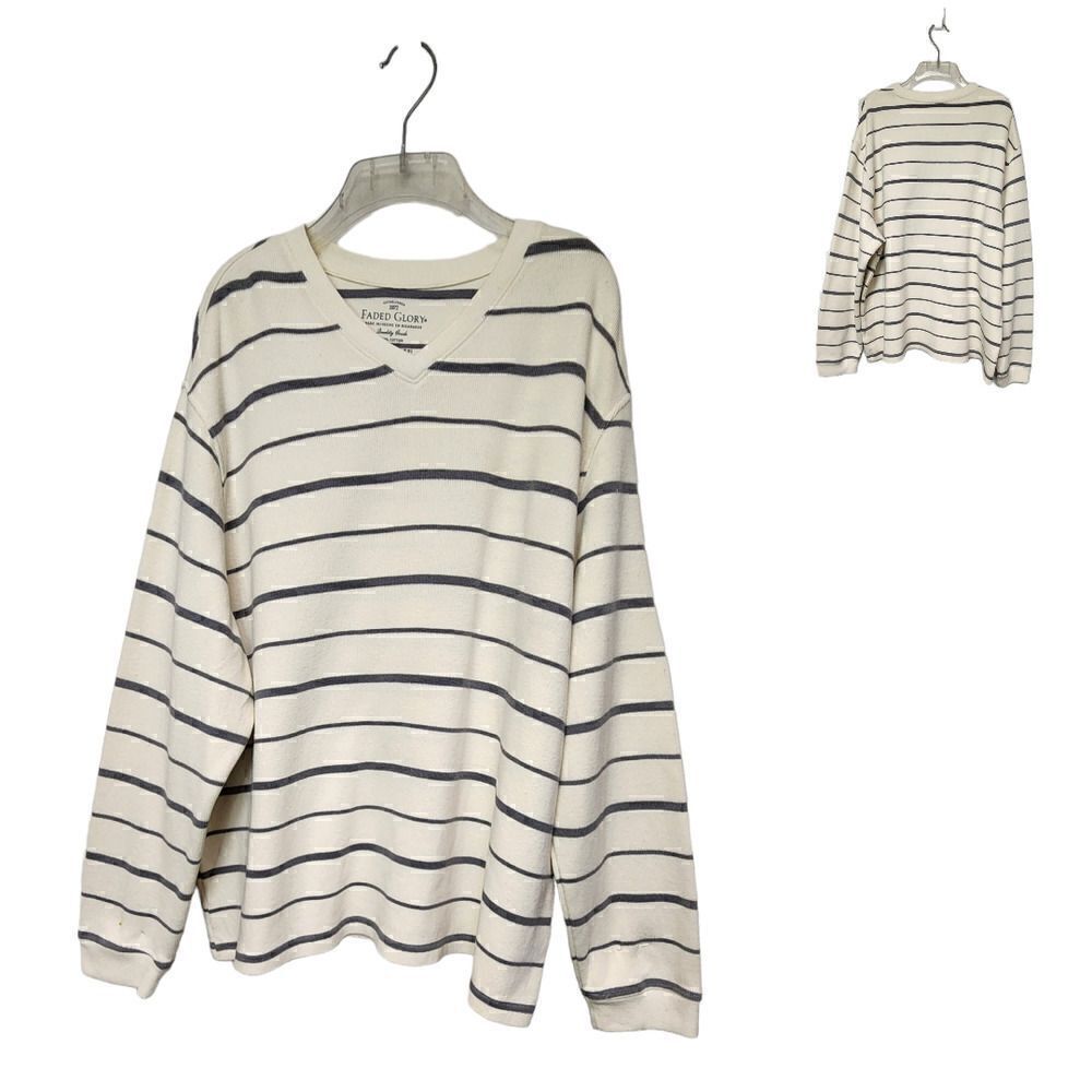 Men's Faded Glory 2XL 50-52 Ivory/Grey Long Sleeve Casual Sweater shirt